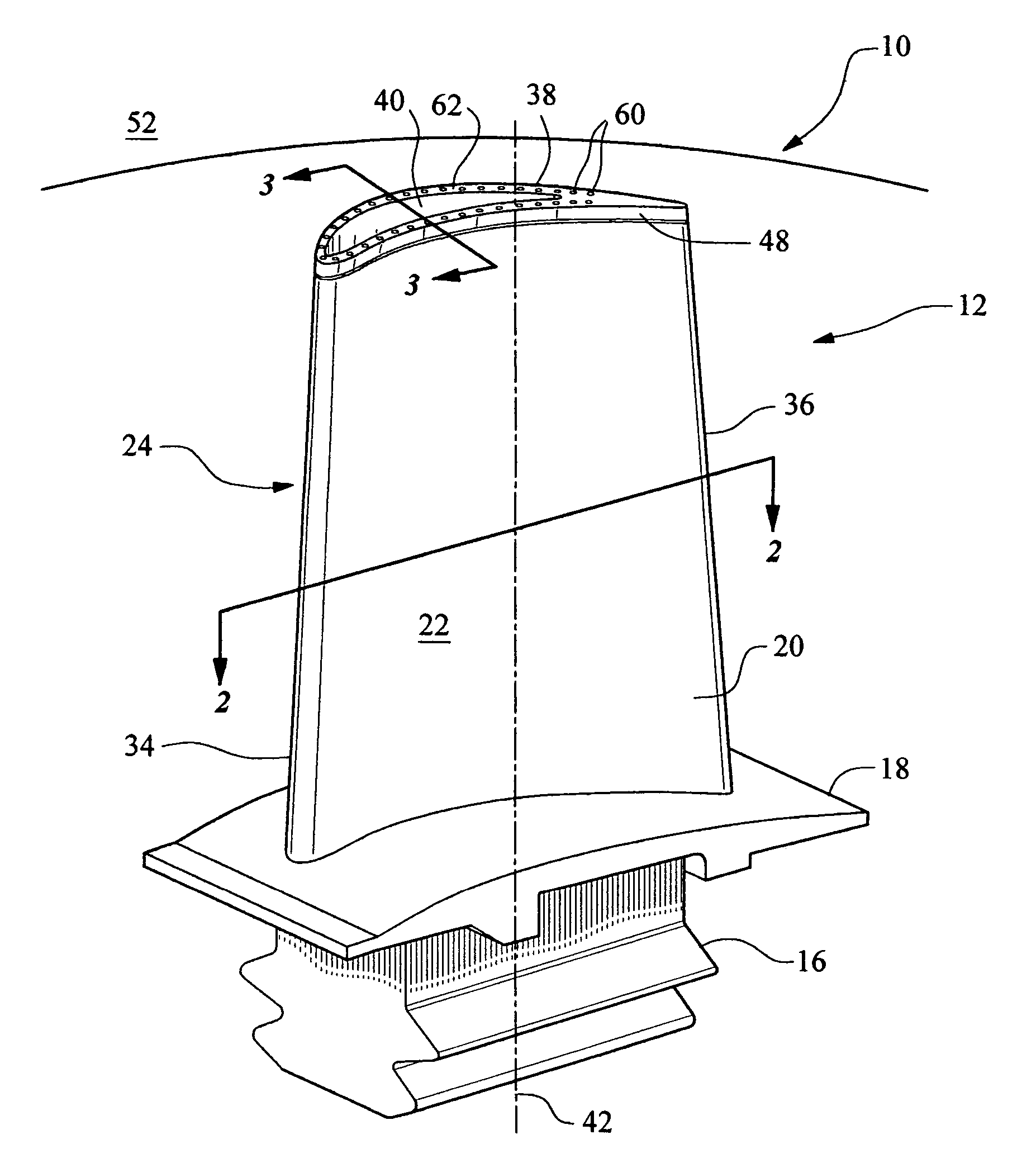 Cooling system for a tip of a turbine blade