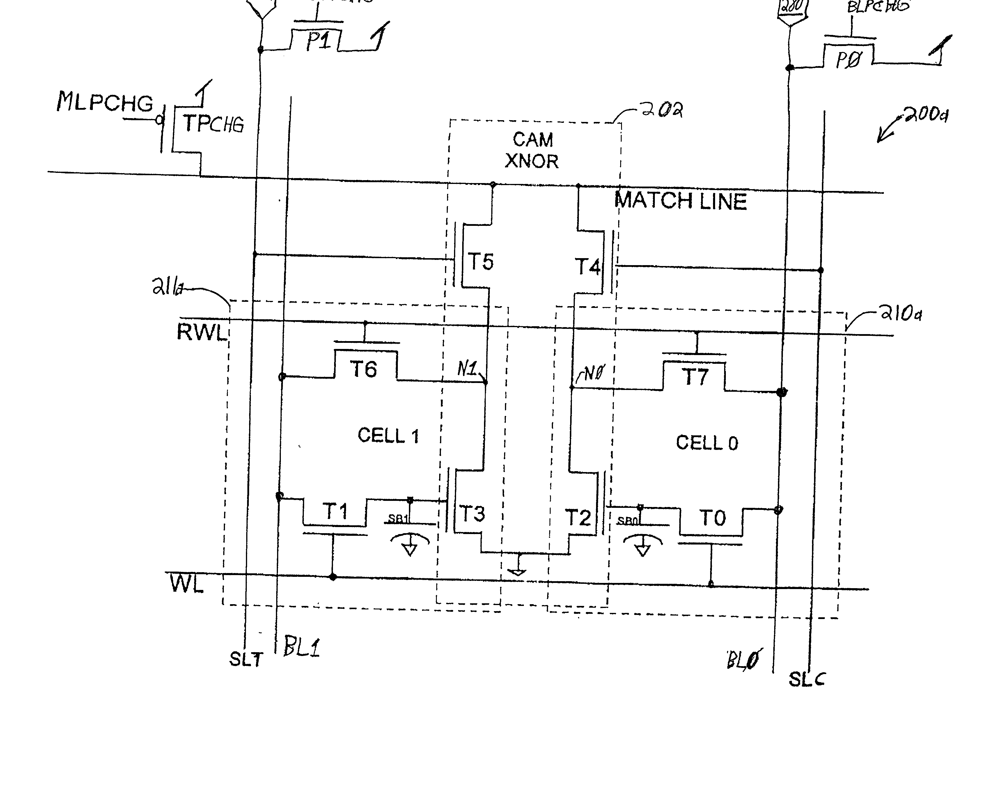 Dram cam cell with hidden refresh