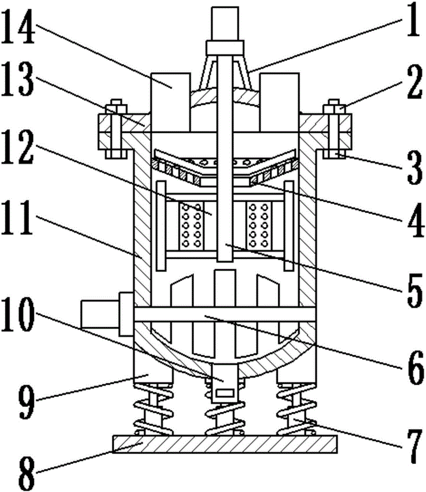 Vibration reducing, completely dischargeable, double stirring reaction device for material supply