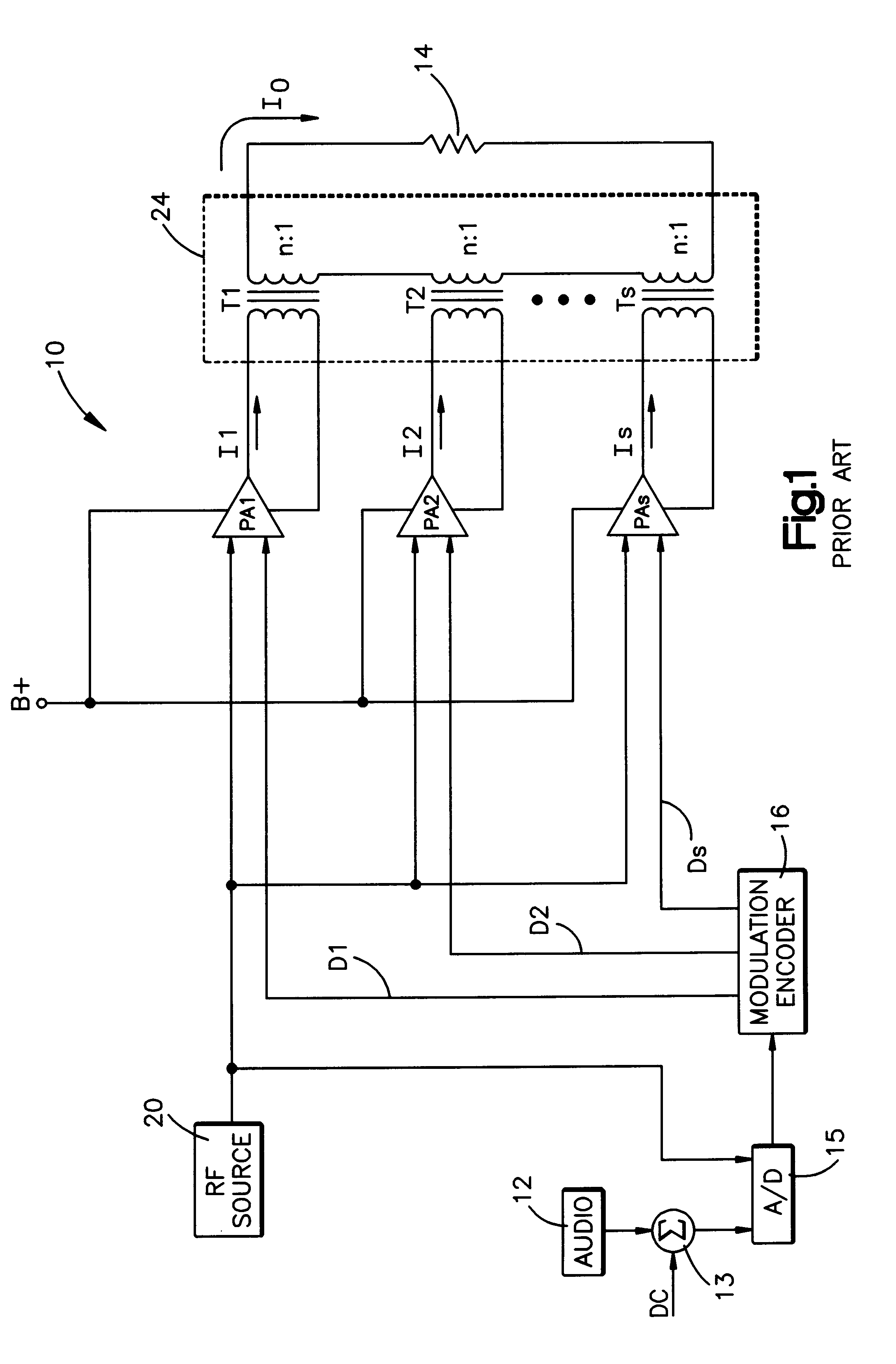 RF power amplifier system having distributed modulation encoding