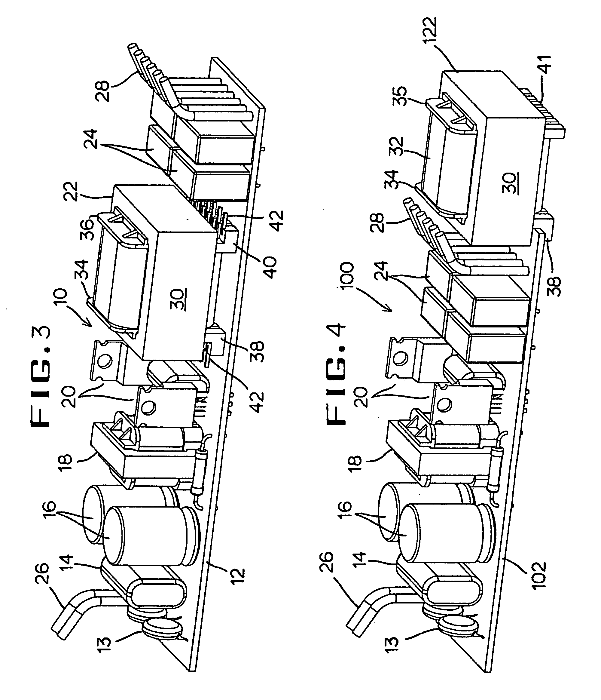 Electronic ballast with PCB edge mounted output transformer/inductor