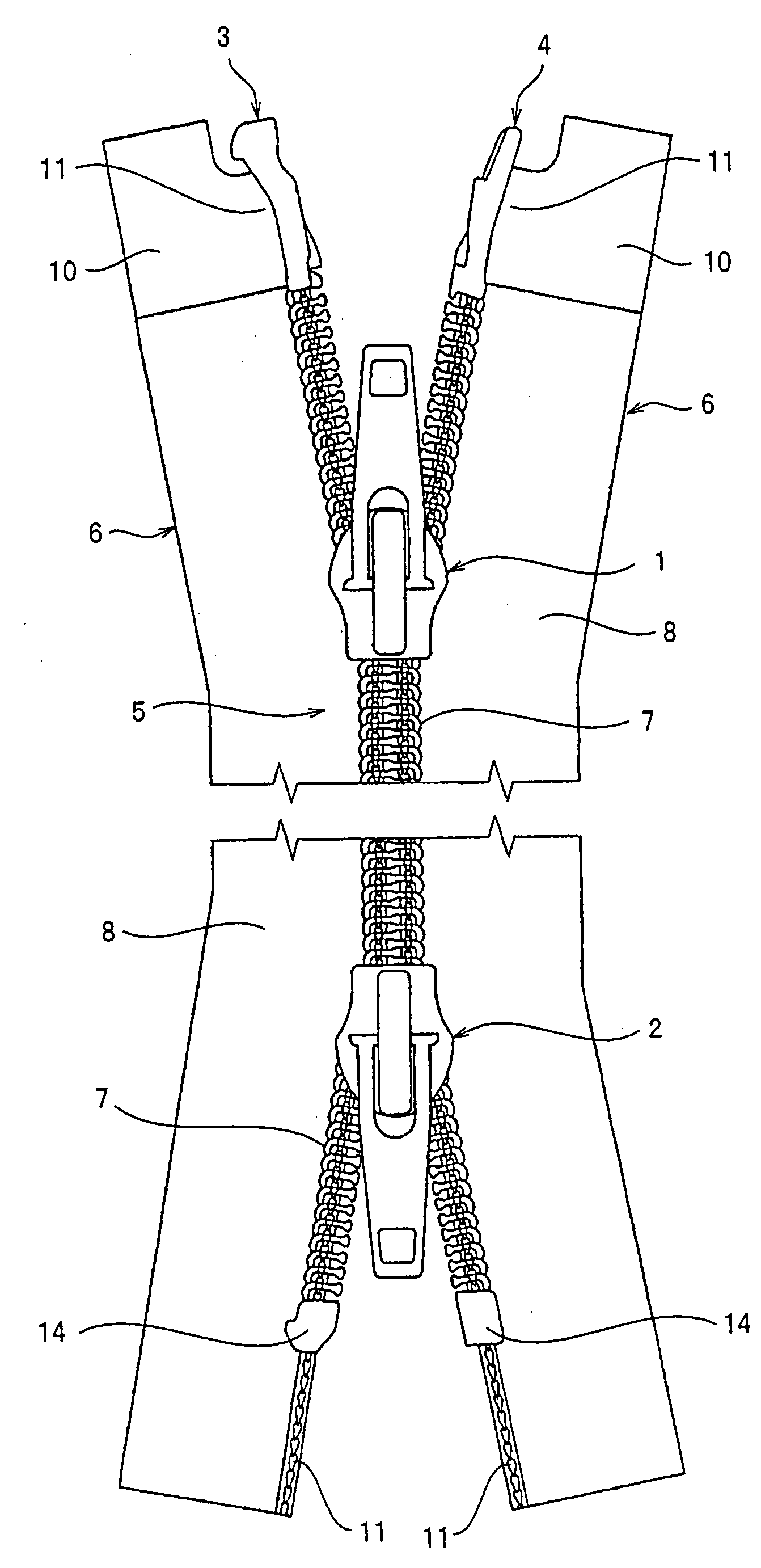 Reverse opening type separable end stop of slide fastener