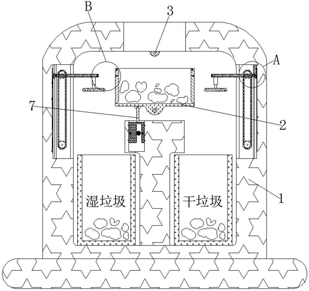 Environment-friendly garbage treatment device capable of automatically classifying dry and wet garbage