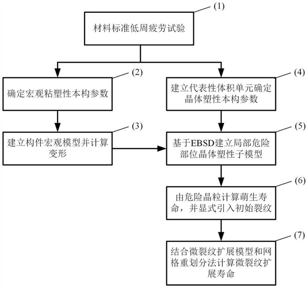 Fatigue microcrack propagation prediction method based on EBSD characterization and crystal plasticity