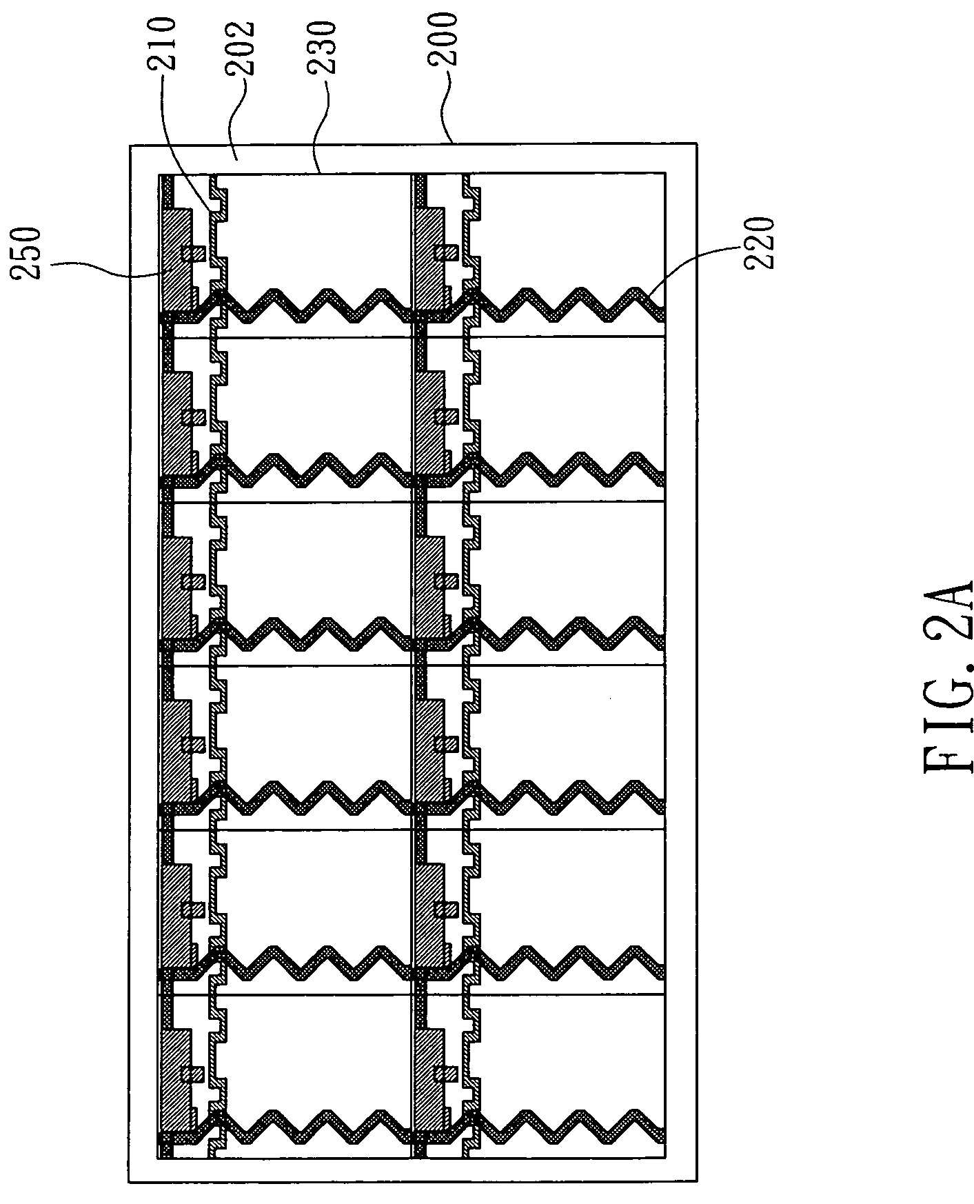 Pixel array with flexible circuit layout having respective scan and data line profiles with predetermined wave construction so as to evenly distribute any strain on the respective scan and data lines to withstand stress and be flexible