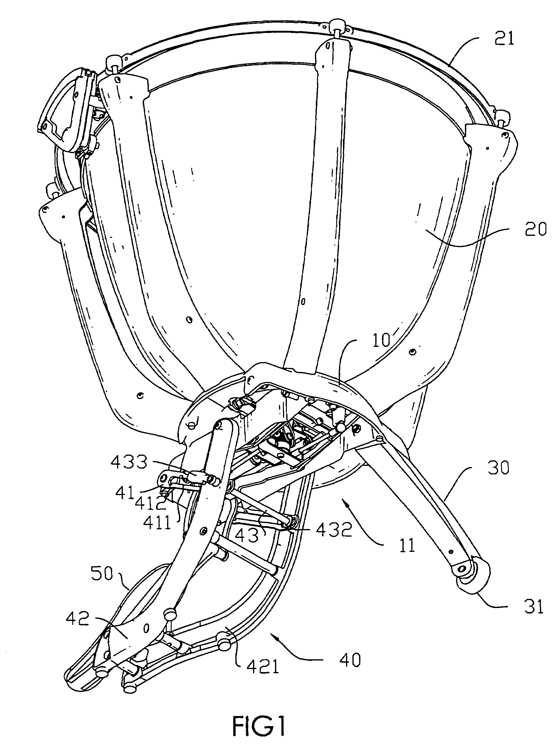 Timpani with a foldable leg assembly