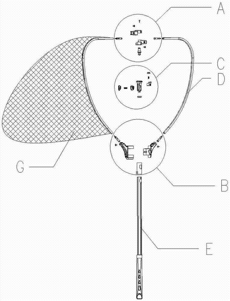 Built-in foldable fish hand net and application method thereof