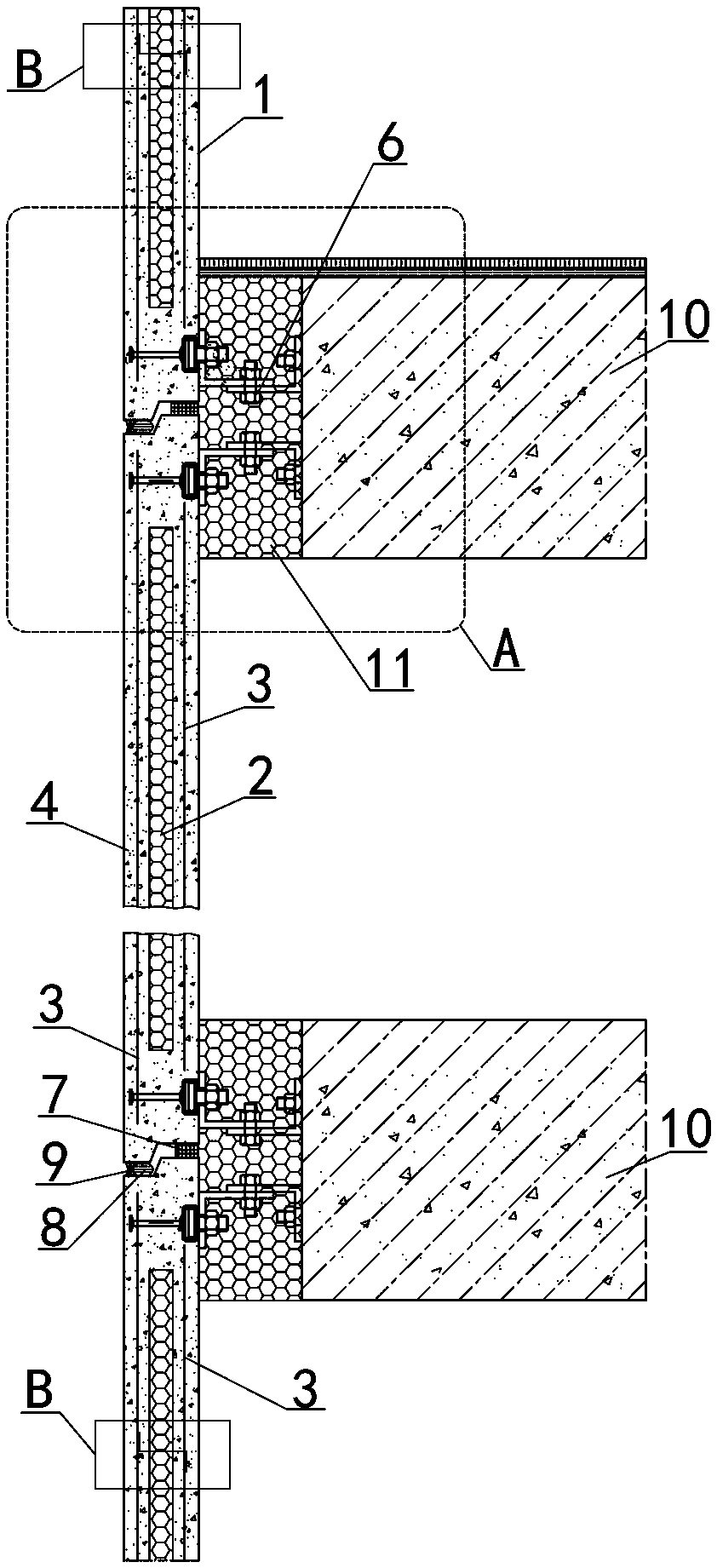 A prefabricated thin thermal insulation composite exterior wall, structural system and construction method thereof