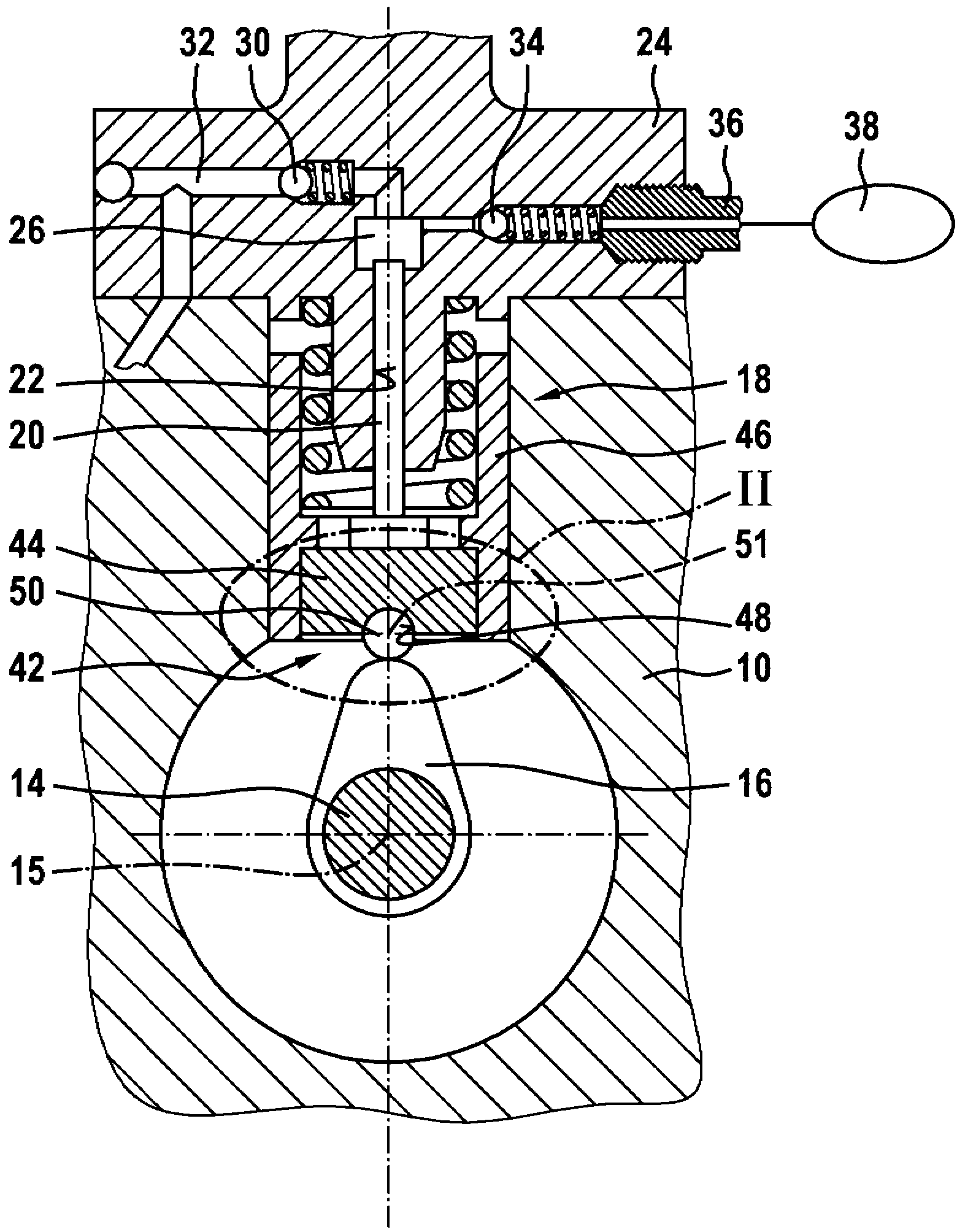 Bearing element having a roller rotatably mounted therein, in particular in the drive of a pump piston of a high-pressure fuel pump