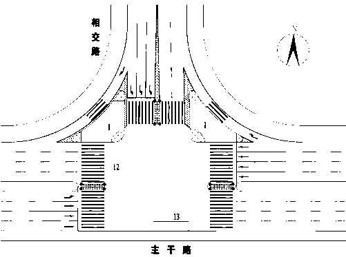 Design method for improving traffic of T-shaped road intersection based on asymmetrical traffic requirements