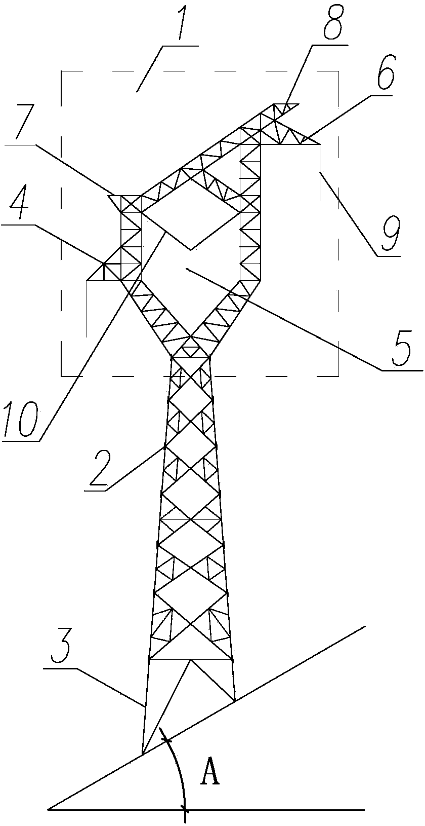 Single-circuit power transmission line straight line side slope tower