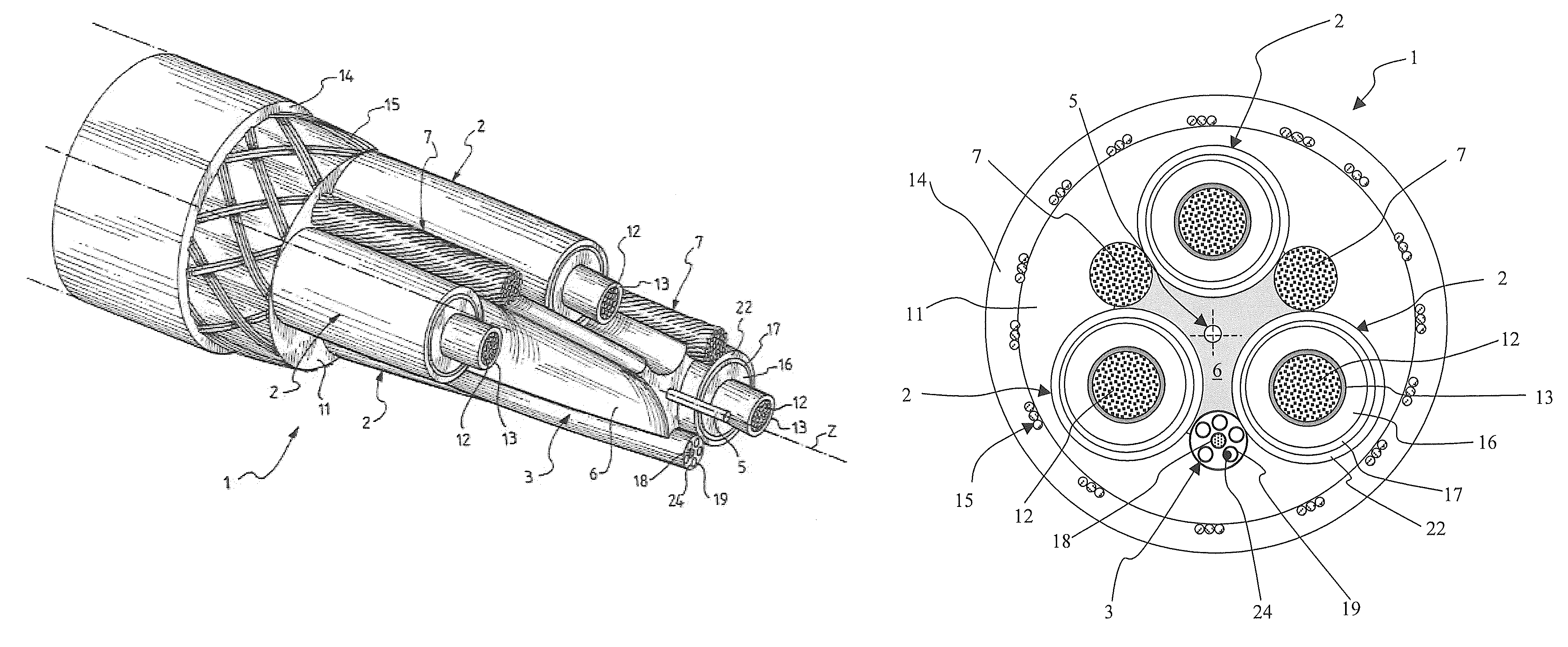 Electric cable with strain sensor and monitoring system and method for detecting strain in at least one electric cable