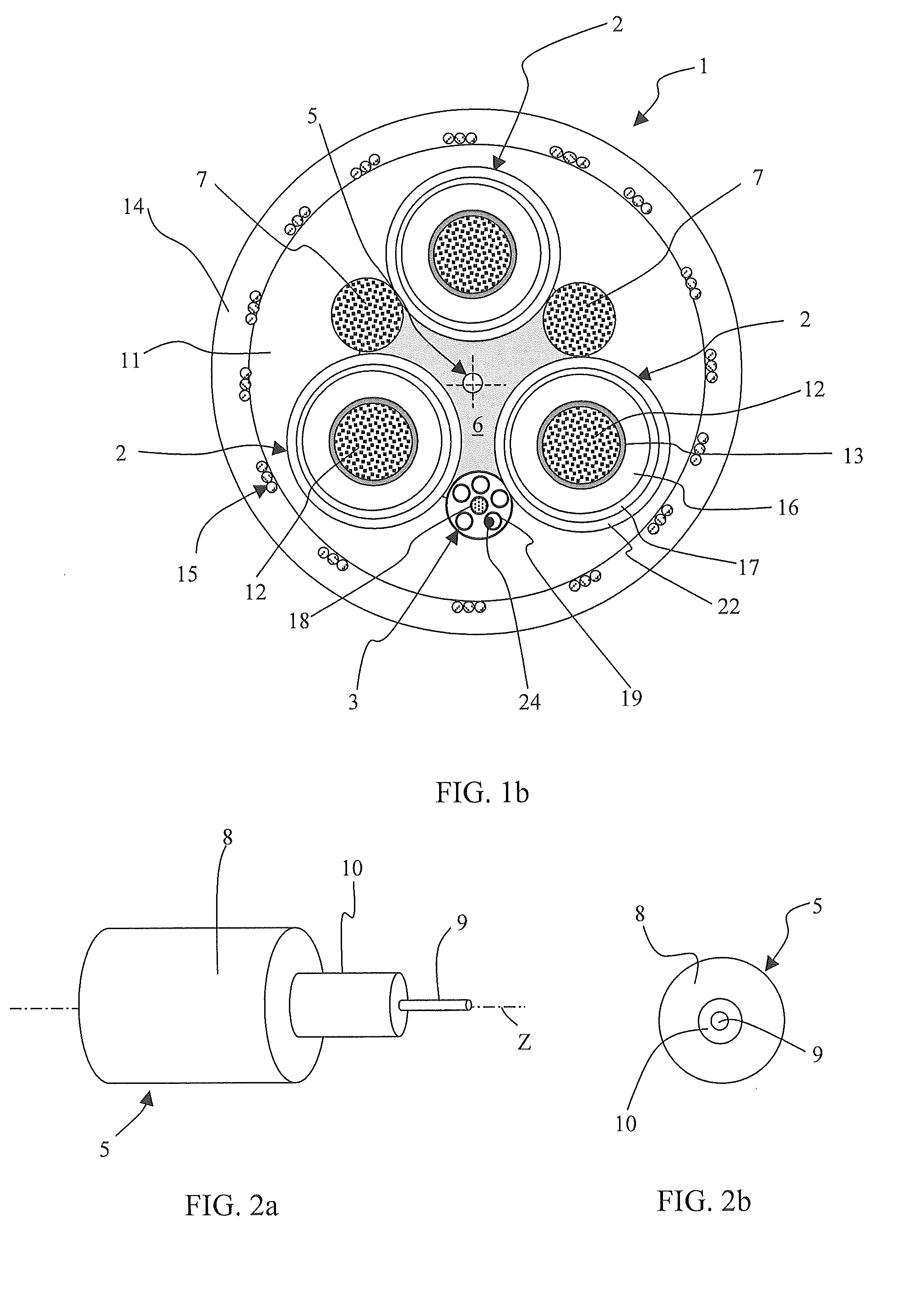 Electric cable with strain sensor and monitoring system and method for detecting strain in at least one electric cable