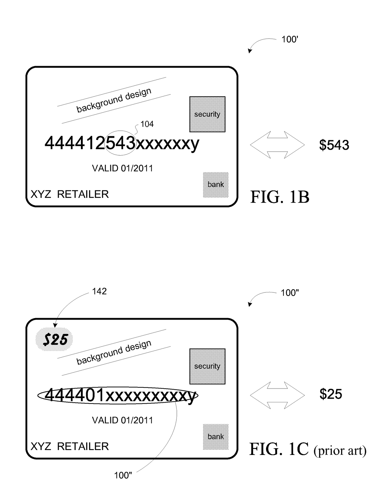 Card including account number with value amount