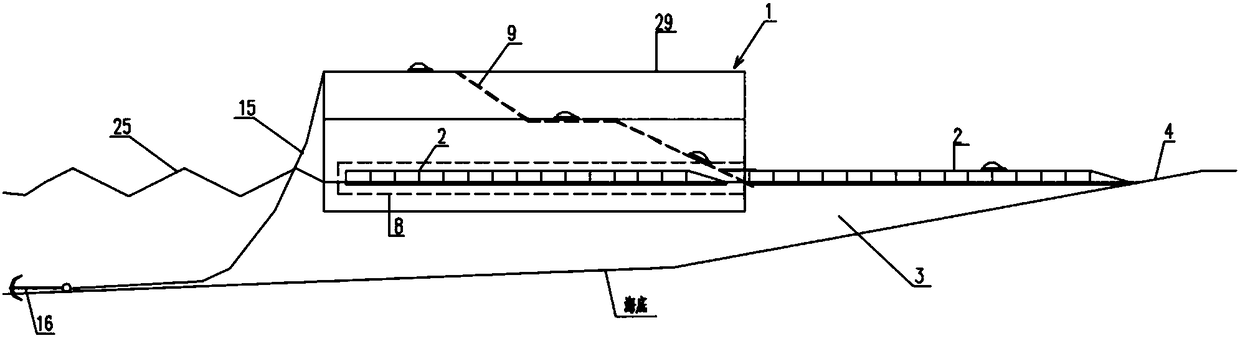 Floating bridge rolling on/off transportation system of open coast