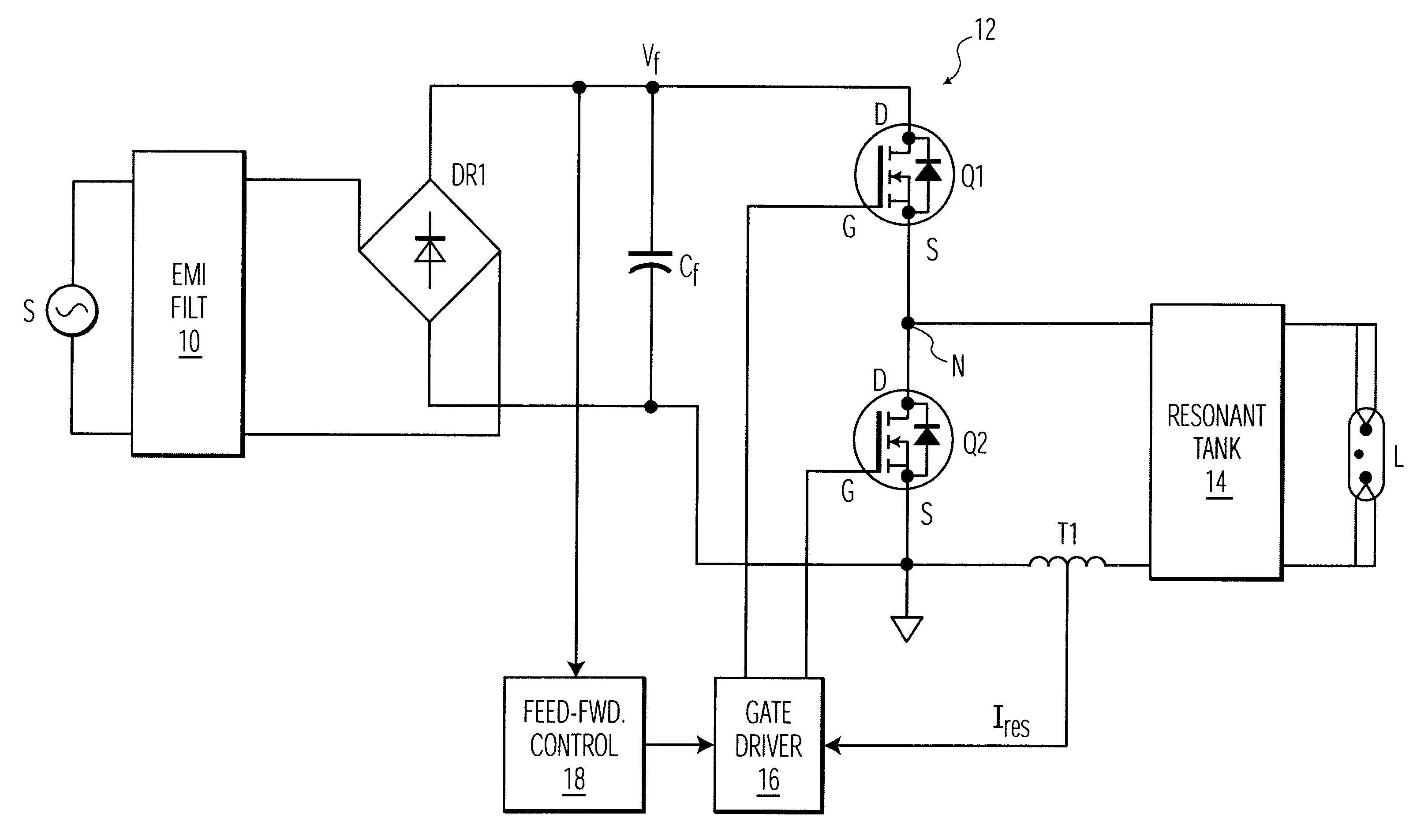 Electronic ballast with feed-forward control