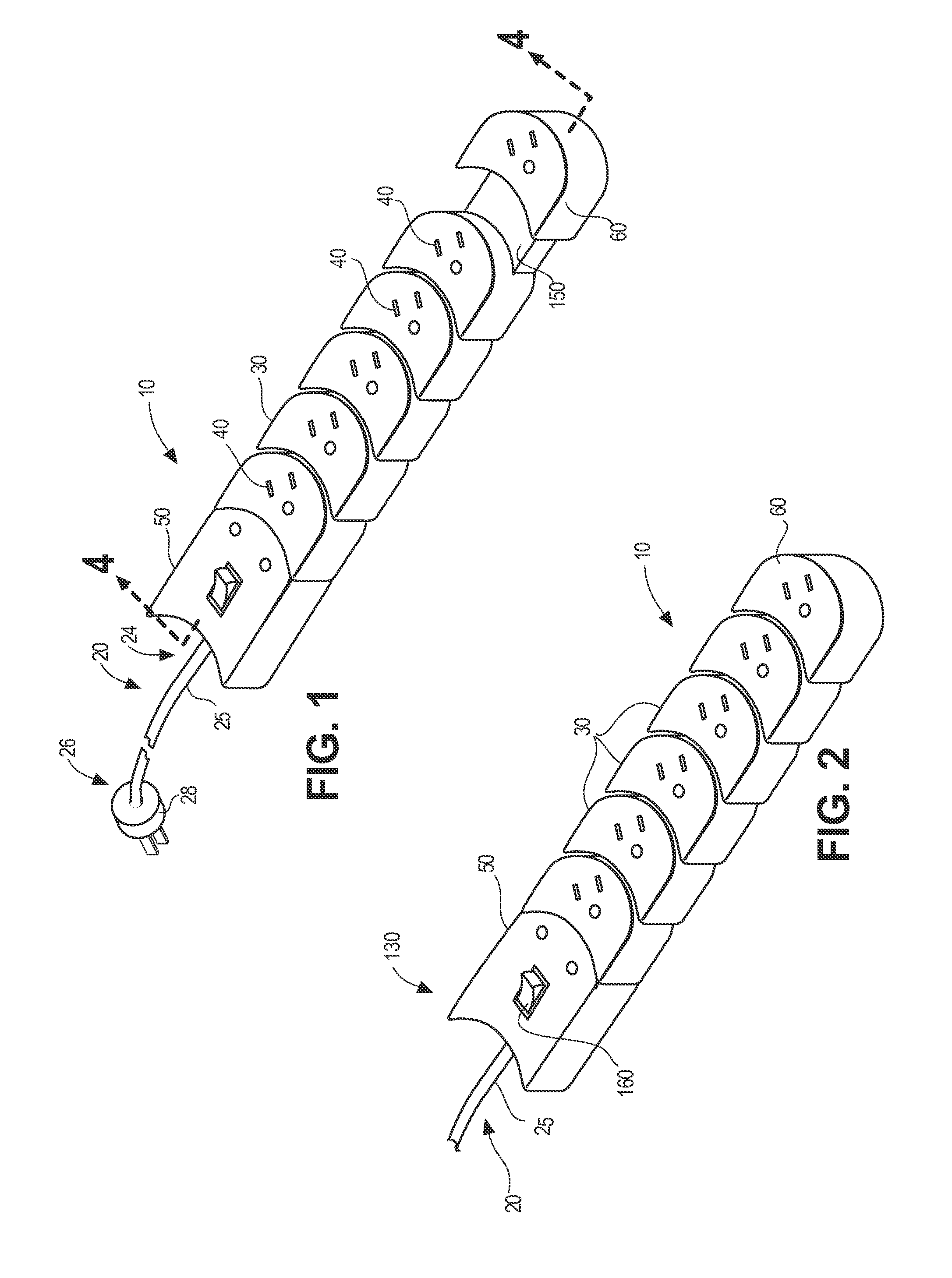 Expanding space saving power strip