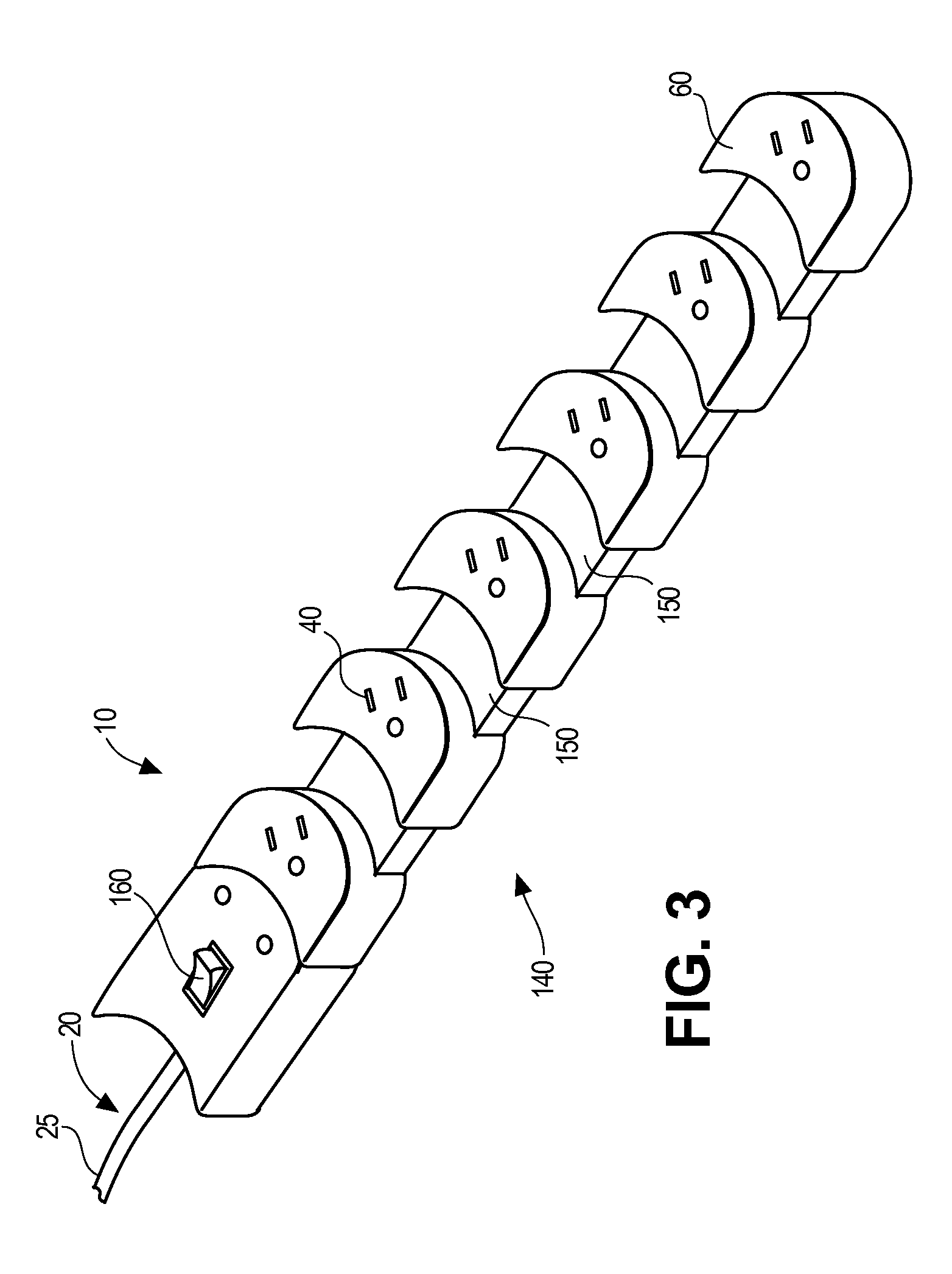 Expanding space saving power strip