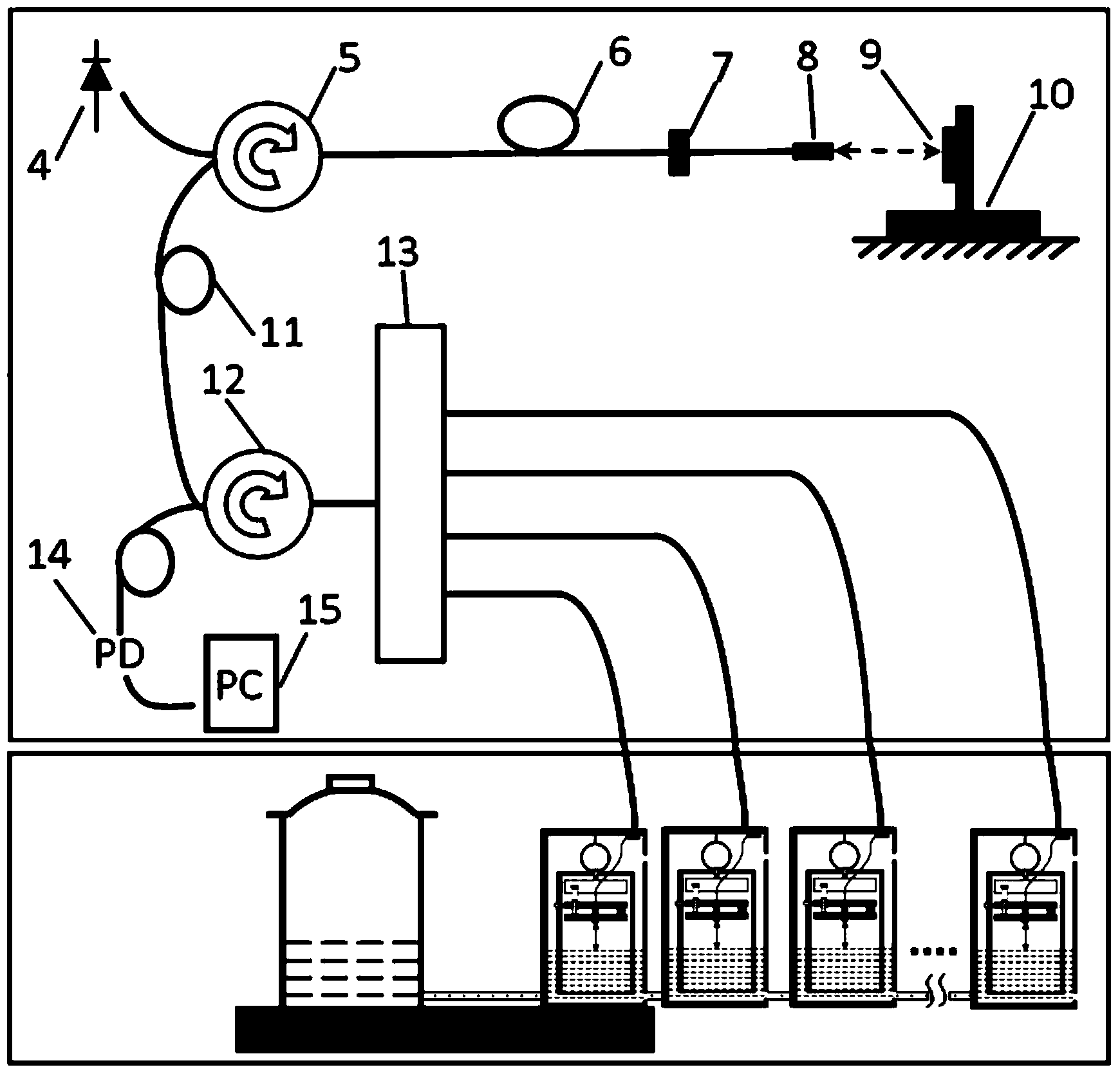 Low coherence optical monitoring system and method for micron settlement of long-span foundation of high speed railway