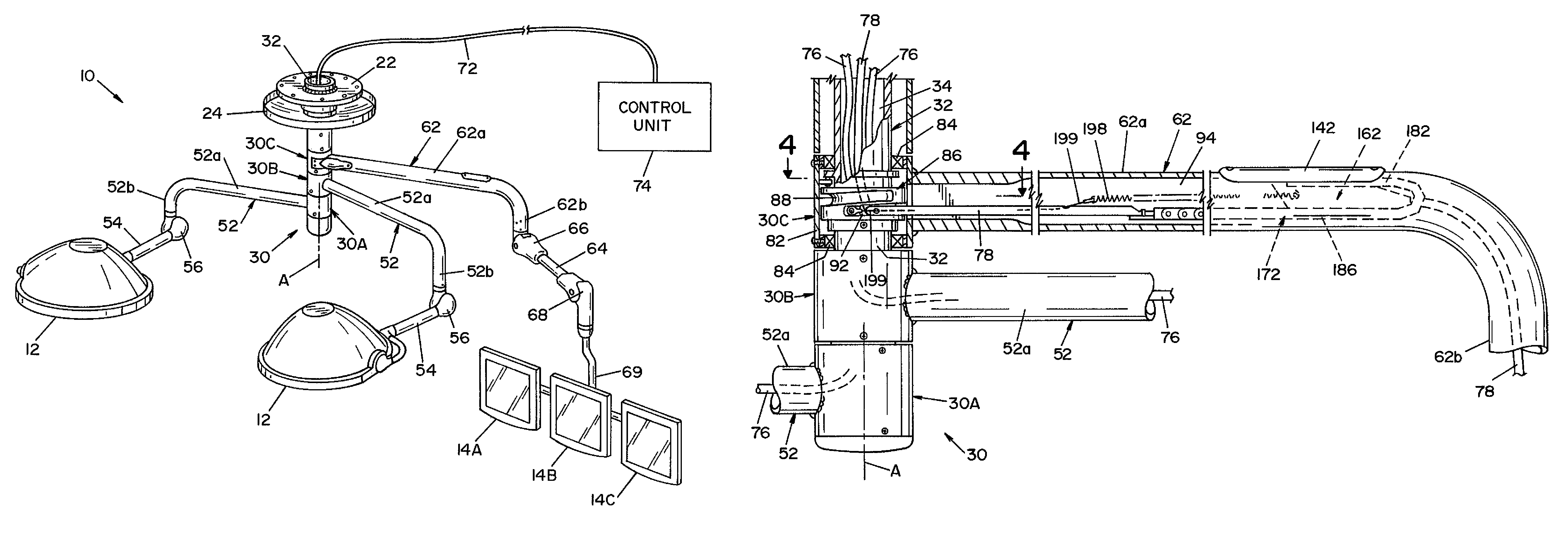 Internal cable management system for movable support arm