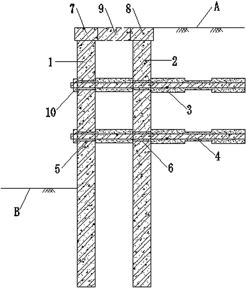 Double-row pile structure with cored horizontal rotary jet grouting pile on pile body