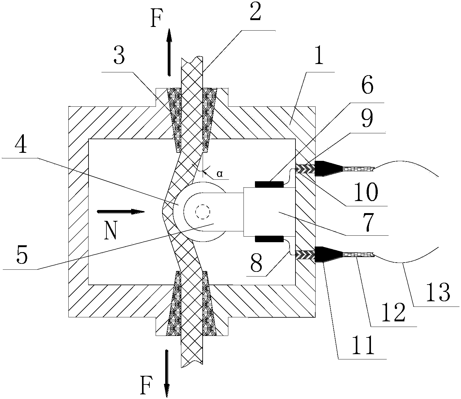 Device and method for monitoring tension of steel wire rope of FBG (fiber bragg grating) compression type mine hoisting equipment