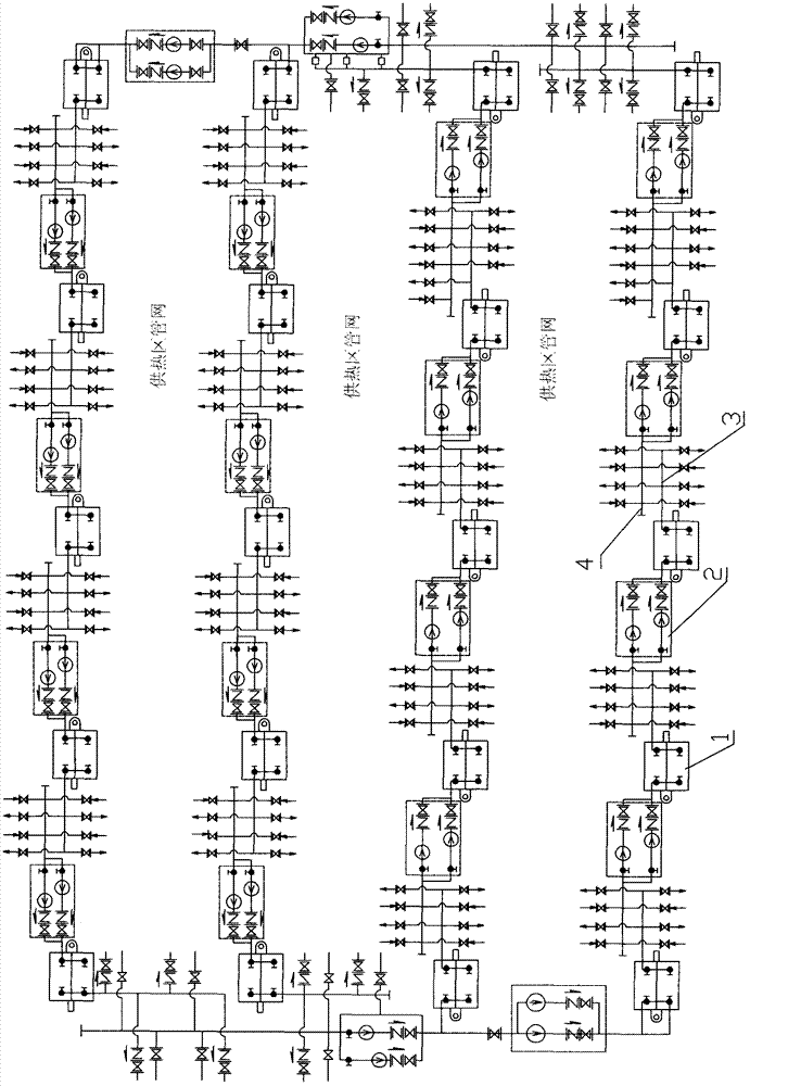 Multistation multi-row tail-end-free integrated centralized heating network