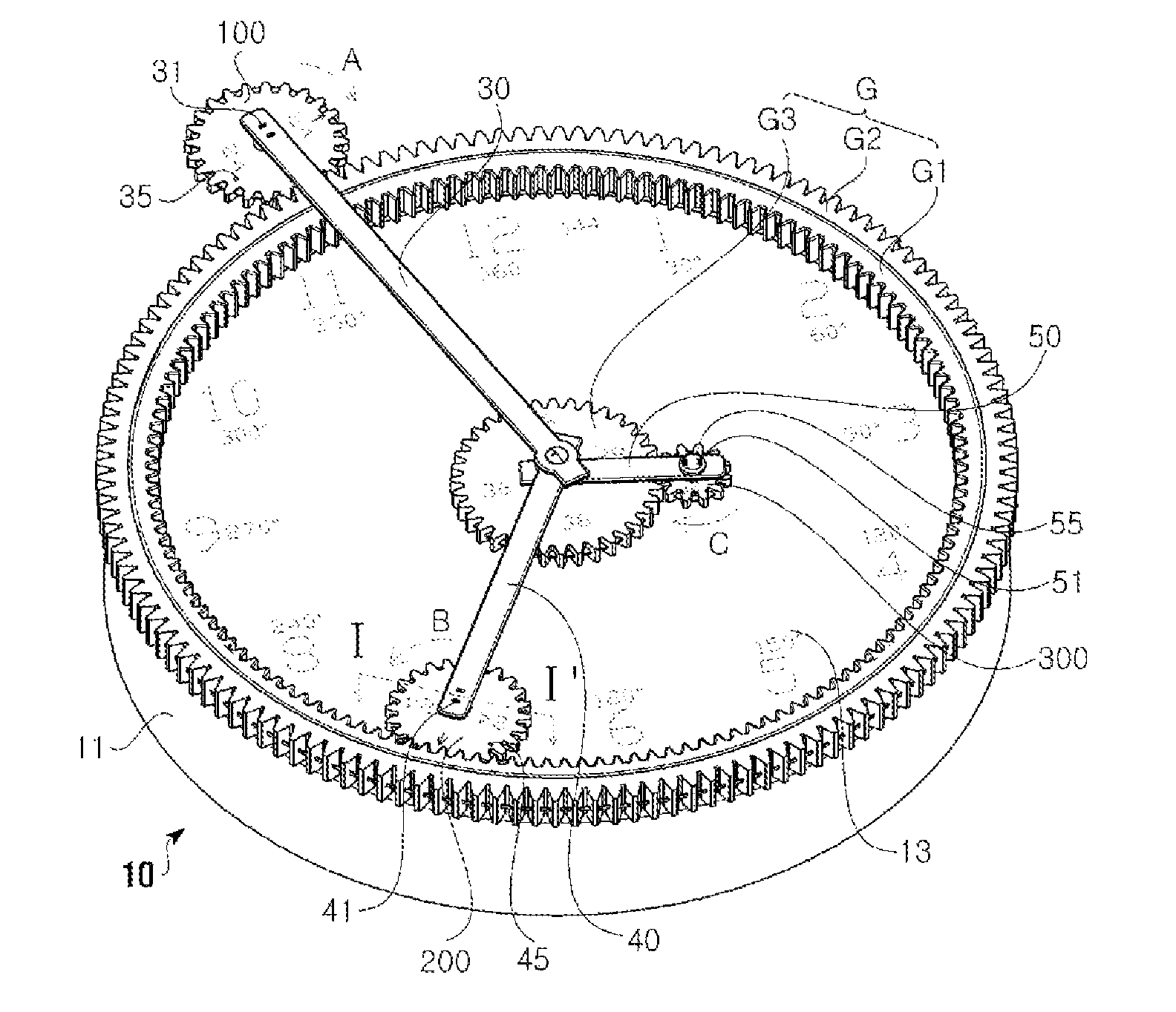 Watch having gears for observation