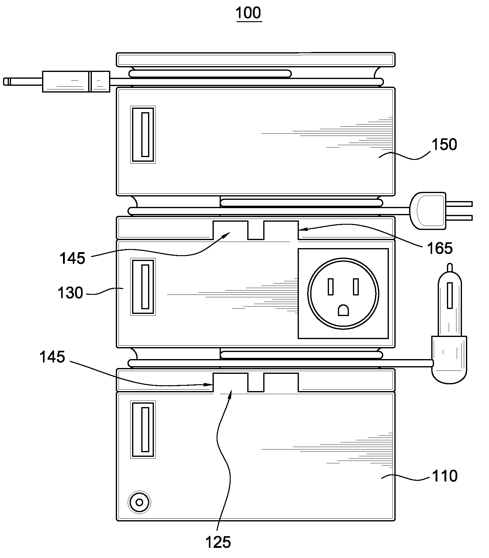 Modular power supply comprising an AC module, DC module and an electric charge storage module