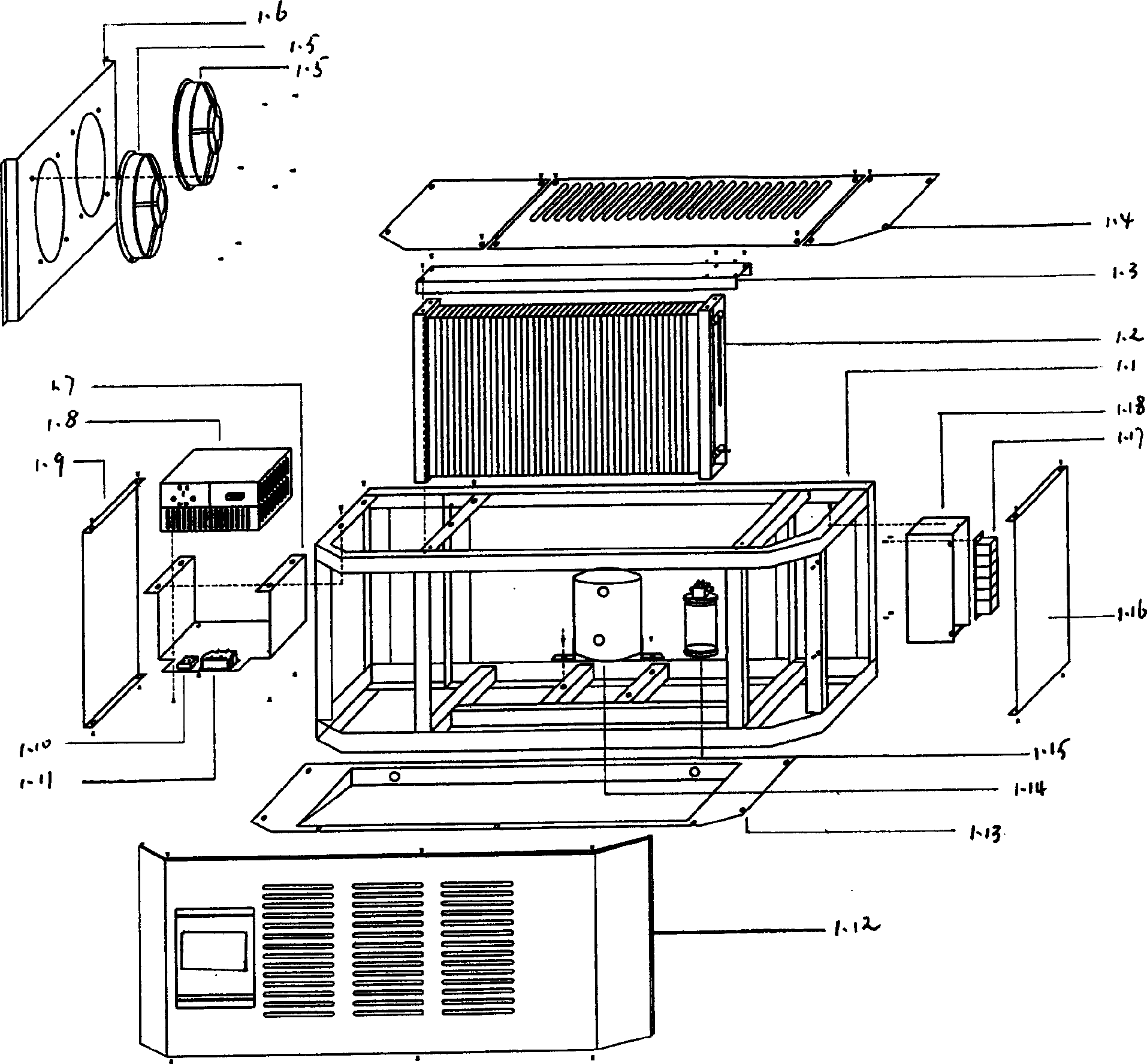 Internal unit and external unit integrated wind-cooled refrigerating automobile, container, mobile refrigeratory refrigerating unit