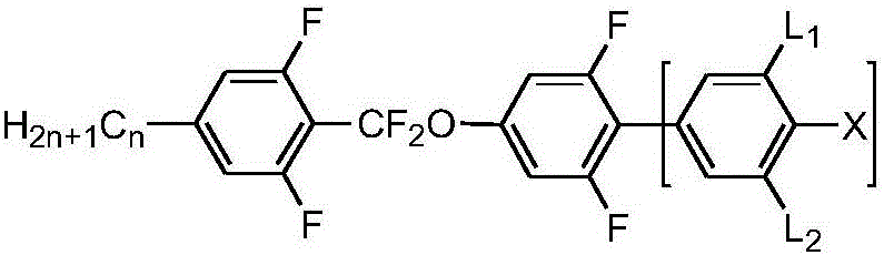 Fluorine-containing liquid crystal containing difluoromethoxy bridged bond and polyfluorobiphenyl group, and composition of liquid crystal