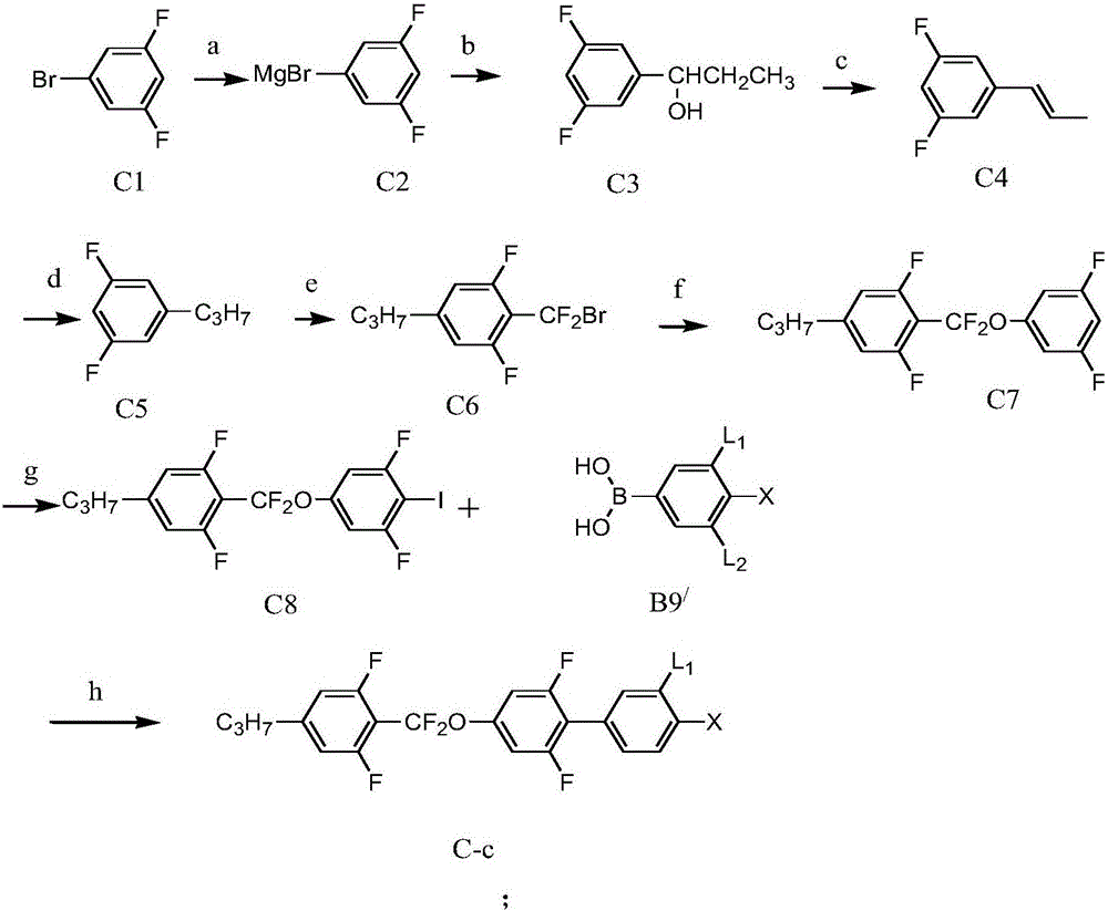 Fluorine-containing liquid crystal containing difluoromethoxy bridged bond and polyfluorobiphenyl group, and composition of liquid crystal