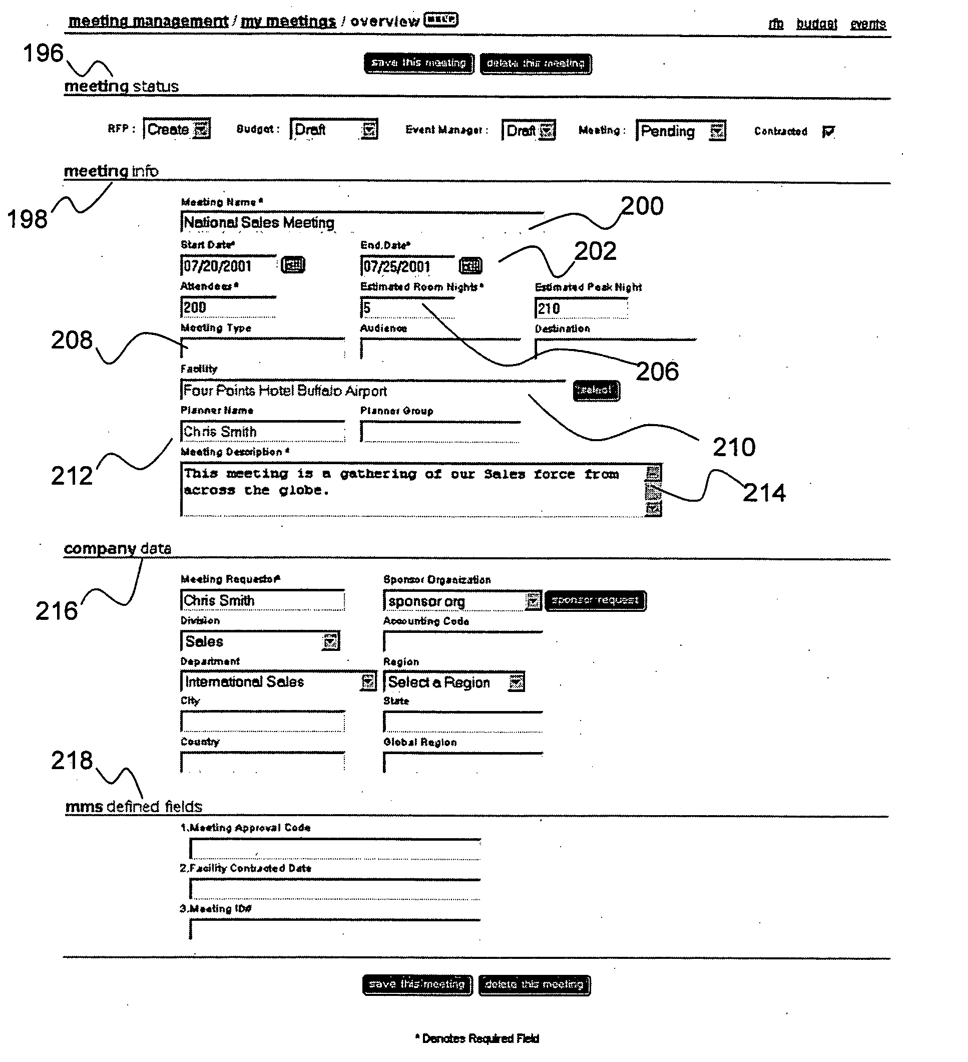 System, method and computer program product for managing meeting planning operations