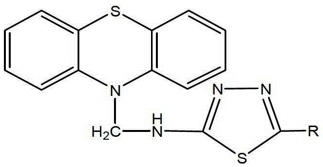 Compounds containing phenothiazinyl and 1,3,4-thiadiazolyl mannich bases and their preparation methods and applications