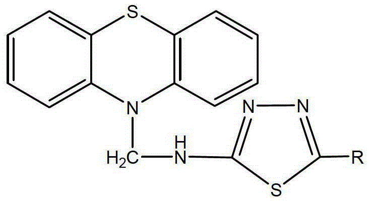 Compounds containing phenothiazinyl and 1,3,4-thiadiazolyl mannich bases and their preparation methods and applications