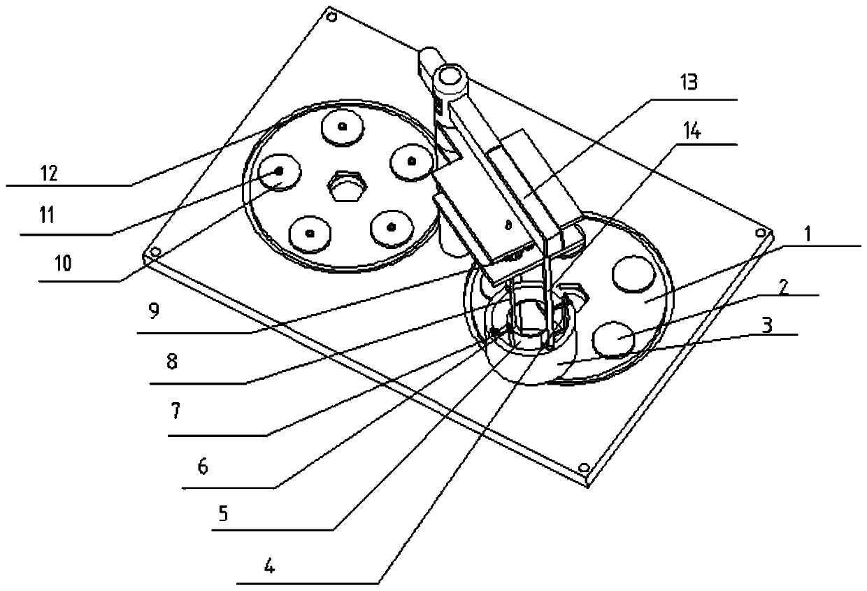 A device for automatically picking up discs in stacks and placing multiple discs individually