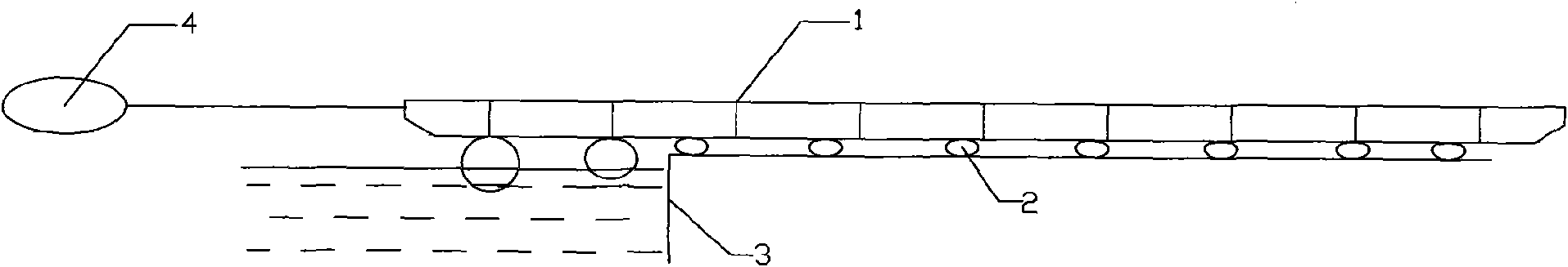 Process for shipping and launching wharfboat by floating same on vertical quay wall with assistance of airbag