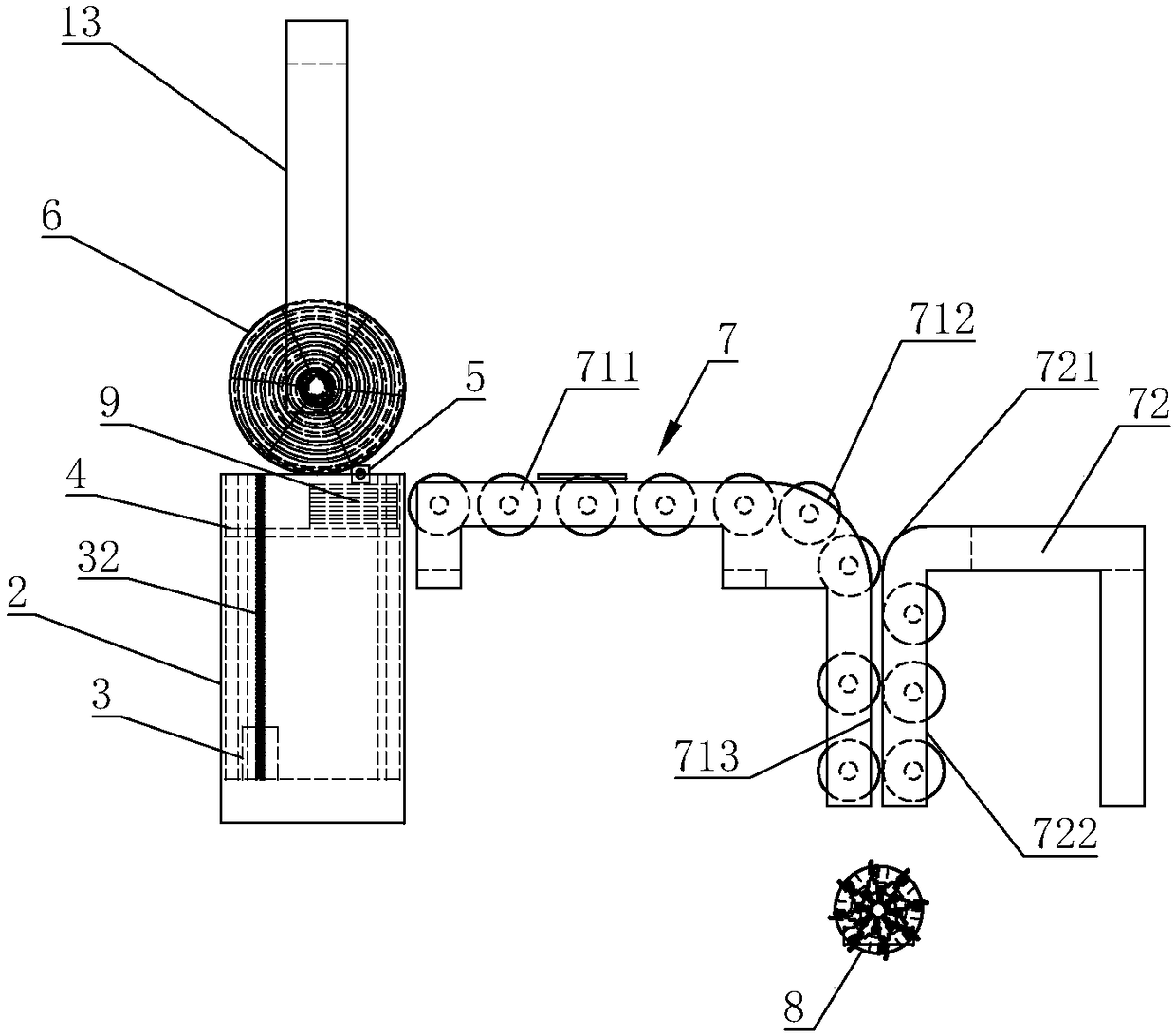 Radiator fin separating, taking and conveying equipment