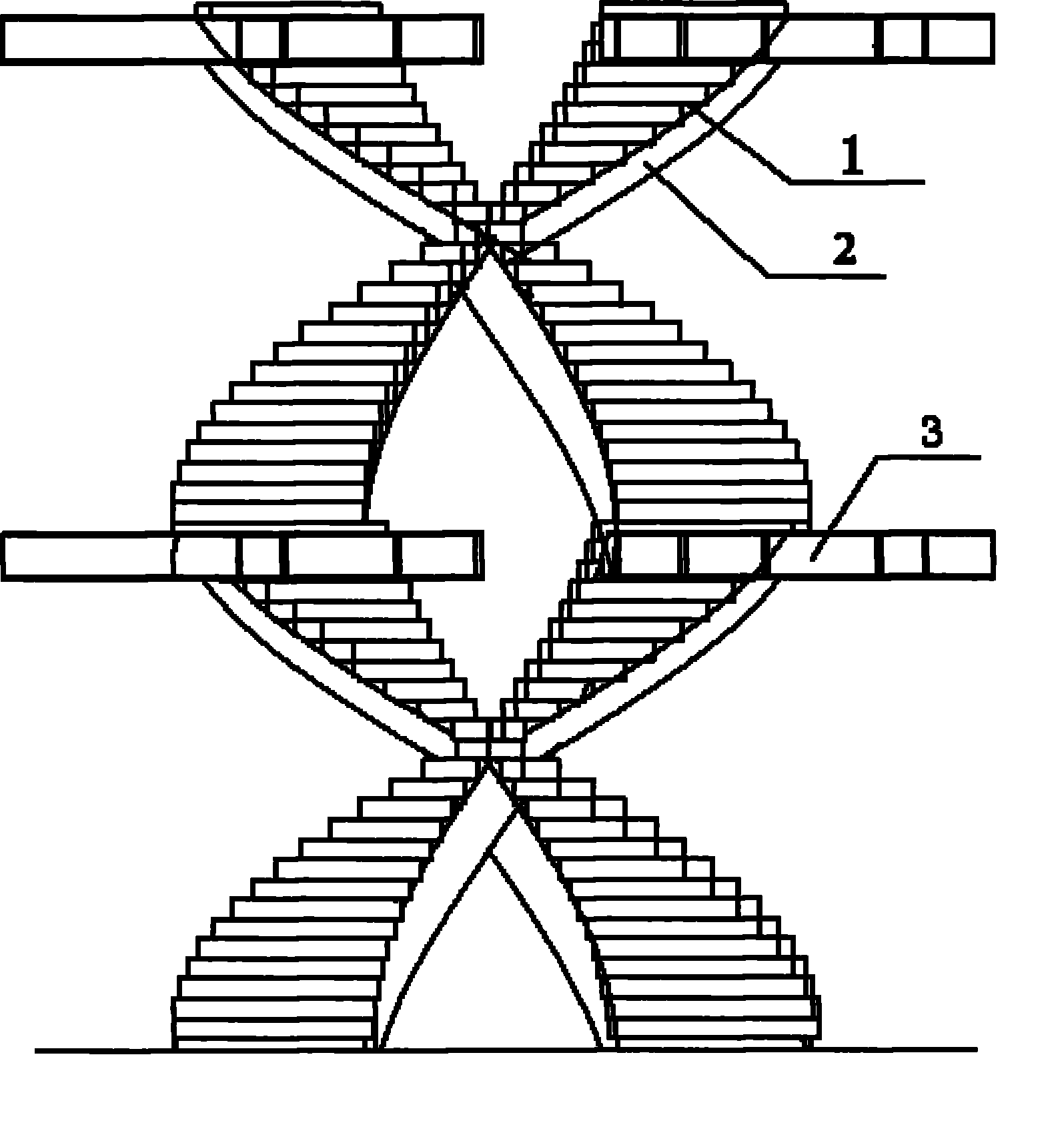 Method for manufacturing double-spiral steel staircase without middle standing pillar