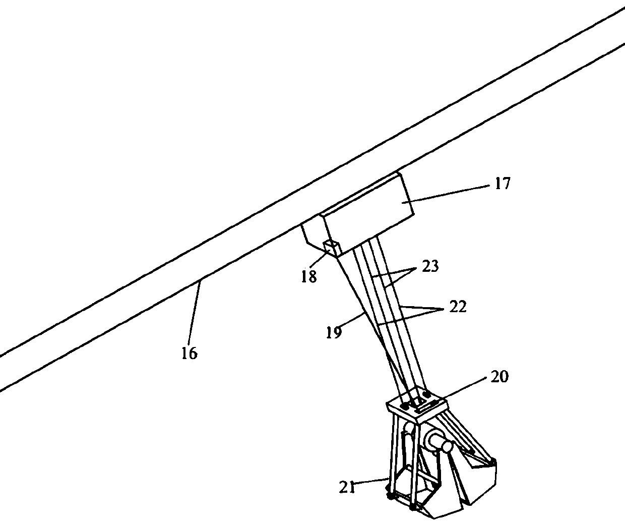 Four-rope grab bucket slag material grabbing system