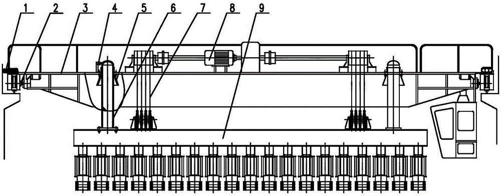 A positioning device and positioning method for a stacking crane clamp group