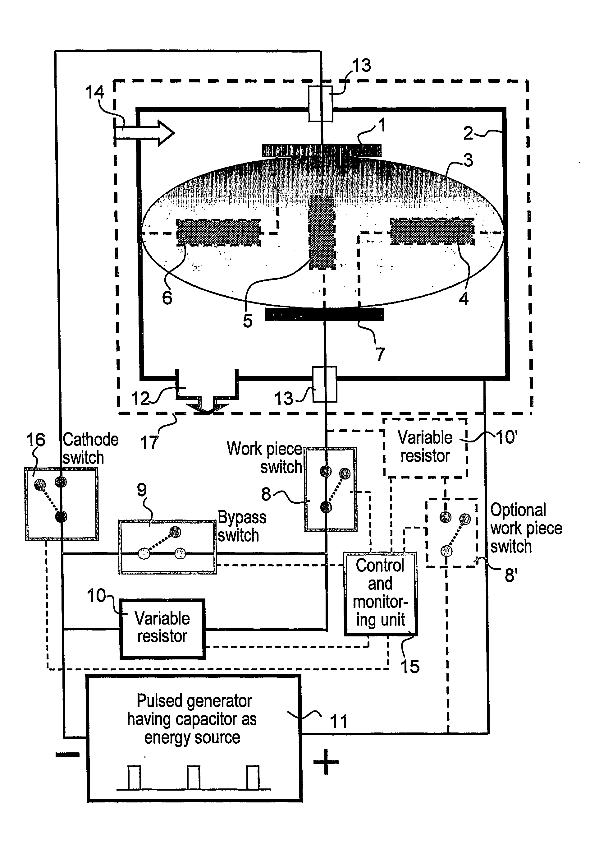 Work piece processing by pulsed electric discharges in solid-gas plasma