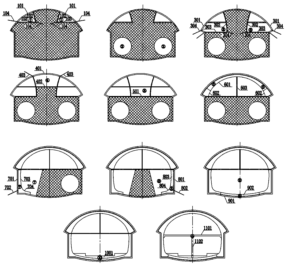 Deep-buried station structure excavated step by step through tunnel-first station-later and arch-first wall-later method and underground excavation construction method of deep-buried station structure