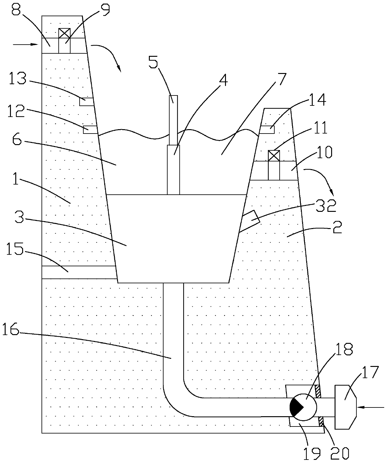 A regenerated water supply type lake water purification device and construction method