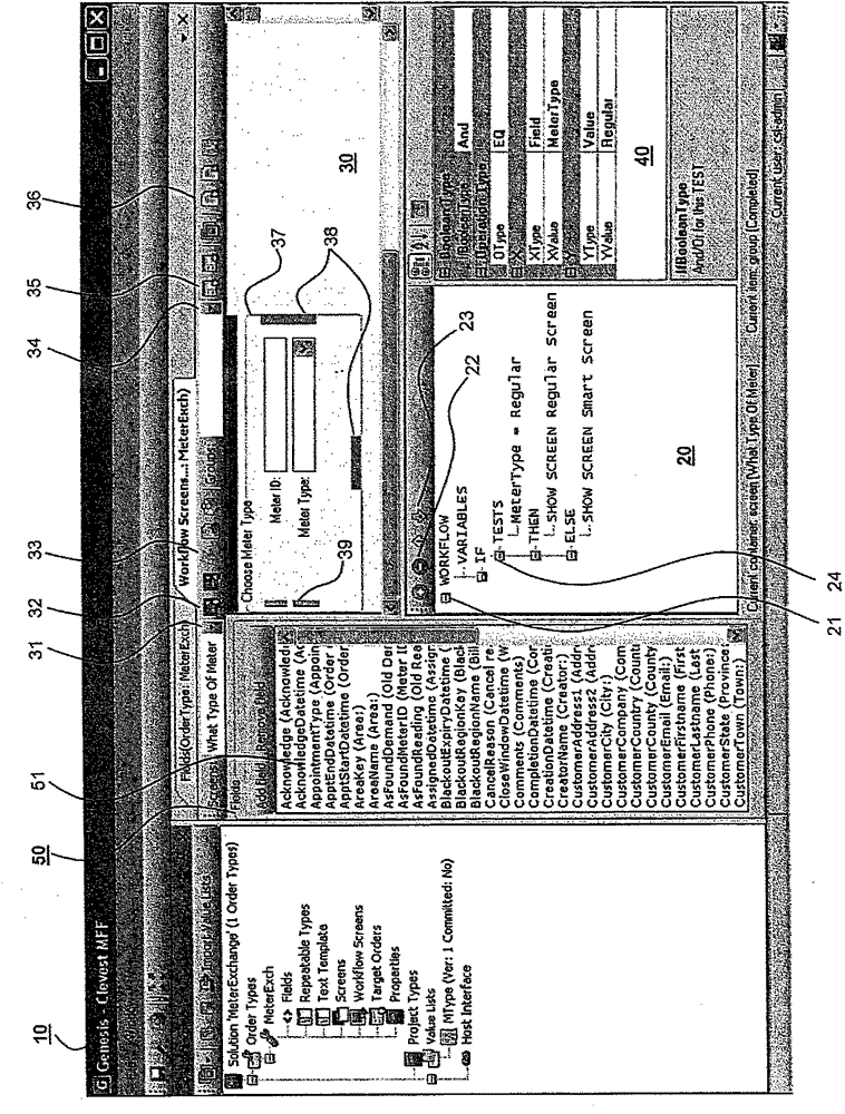 Method and system for editing workflow logic and screens using gui tools