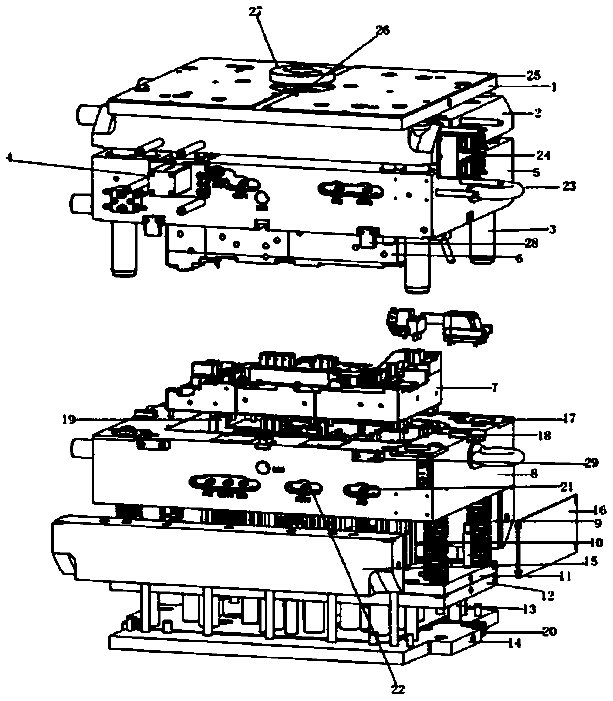 Upper cover forming mold of automobile engine junction box