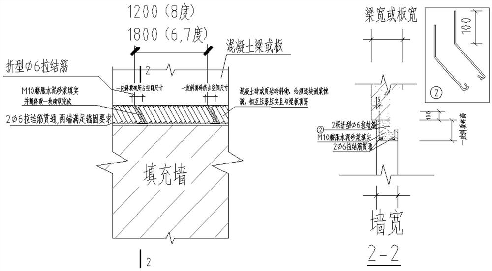 Embedded steel bar anchoring method for tying wall top of infilled wall and beam or plate