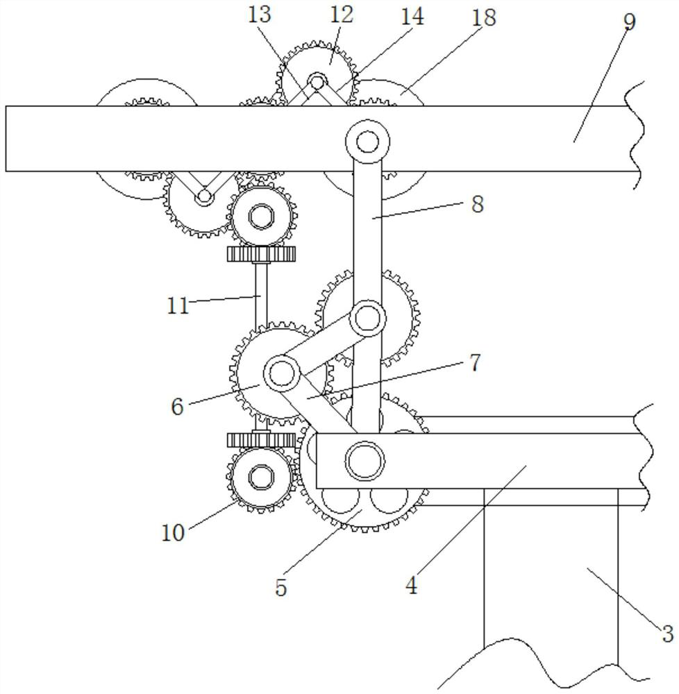 Fabric finishing, drying and stretching device based on gear transmission