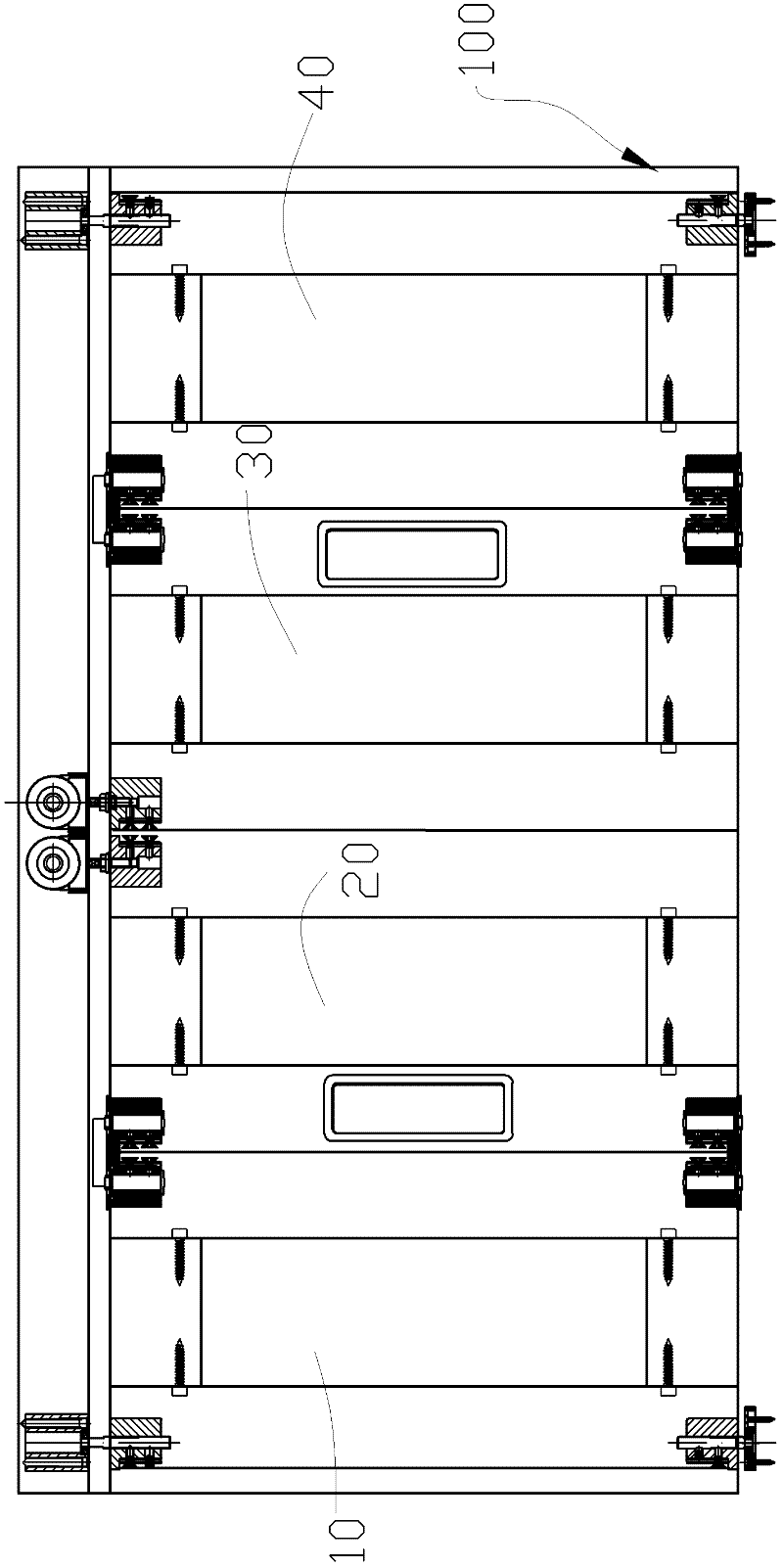 Hanging wheel device on top part of door body