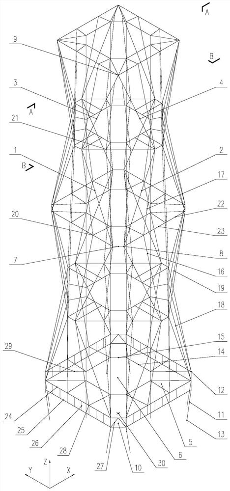 A kind of super high-rise structure with super-high-rise structure and composition method of giant oblique column with large rhombic grid on facade transformed at the bottom